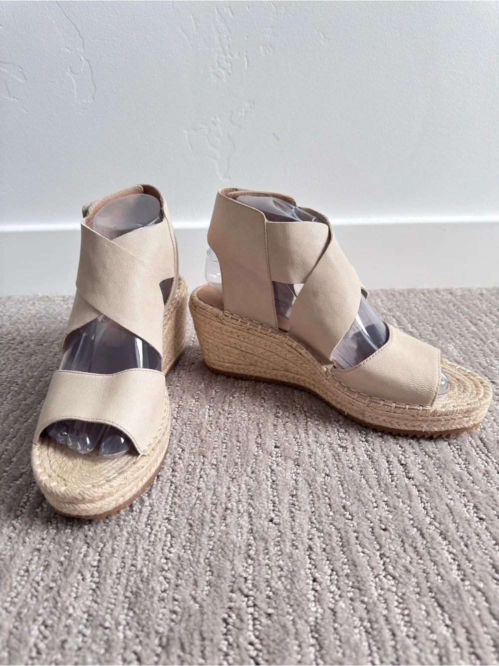 NWOB Eileen Fisher Willow Leather Wedge Espadrille Sandals Nude Women’s Size 8.5